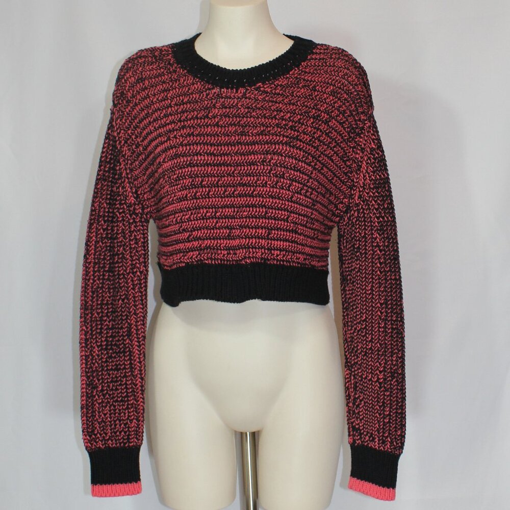 Cedric Charlier Aeffe crop knit sweater woman crew neck  Italy red black size 8